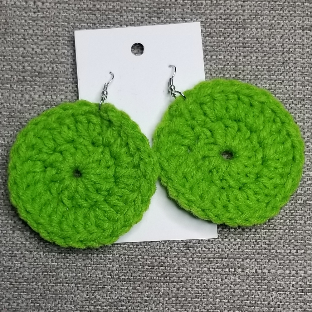 Green handmade crochet earrings